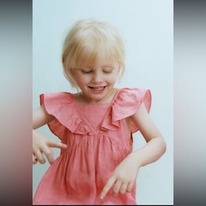 NWT Zara 9-12m 100% linen dress pink with ruffles